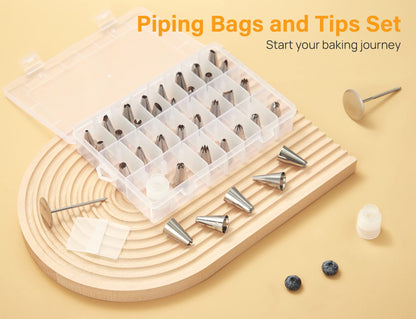 42pcs Piping Bags and Tips Set, Cake Decorating Supplies Kits for Baking with 36 Numbered Frosting Icing Tips, 2 Reusable Pastry Bags, Easy Carry Storage Box and Other Baking Tools