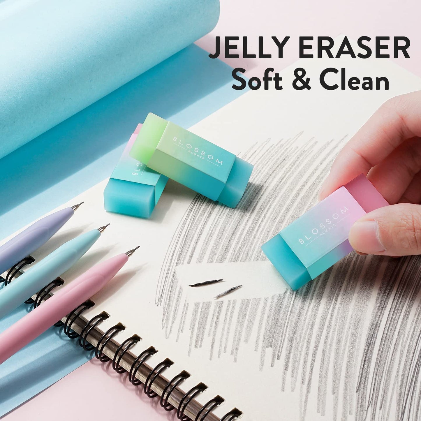 Cute Mechanical Pencil Set, 6PCS Pastel Mechanical Pencils 0.5 mm & 0.7mm & 0.9mm with 360PCS Leads, 3PCS Erasers and 9PCS Eraser Refills, Aesthetic Pencils for Girls Writing, Art Drawing