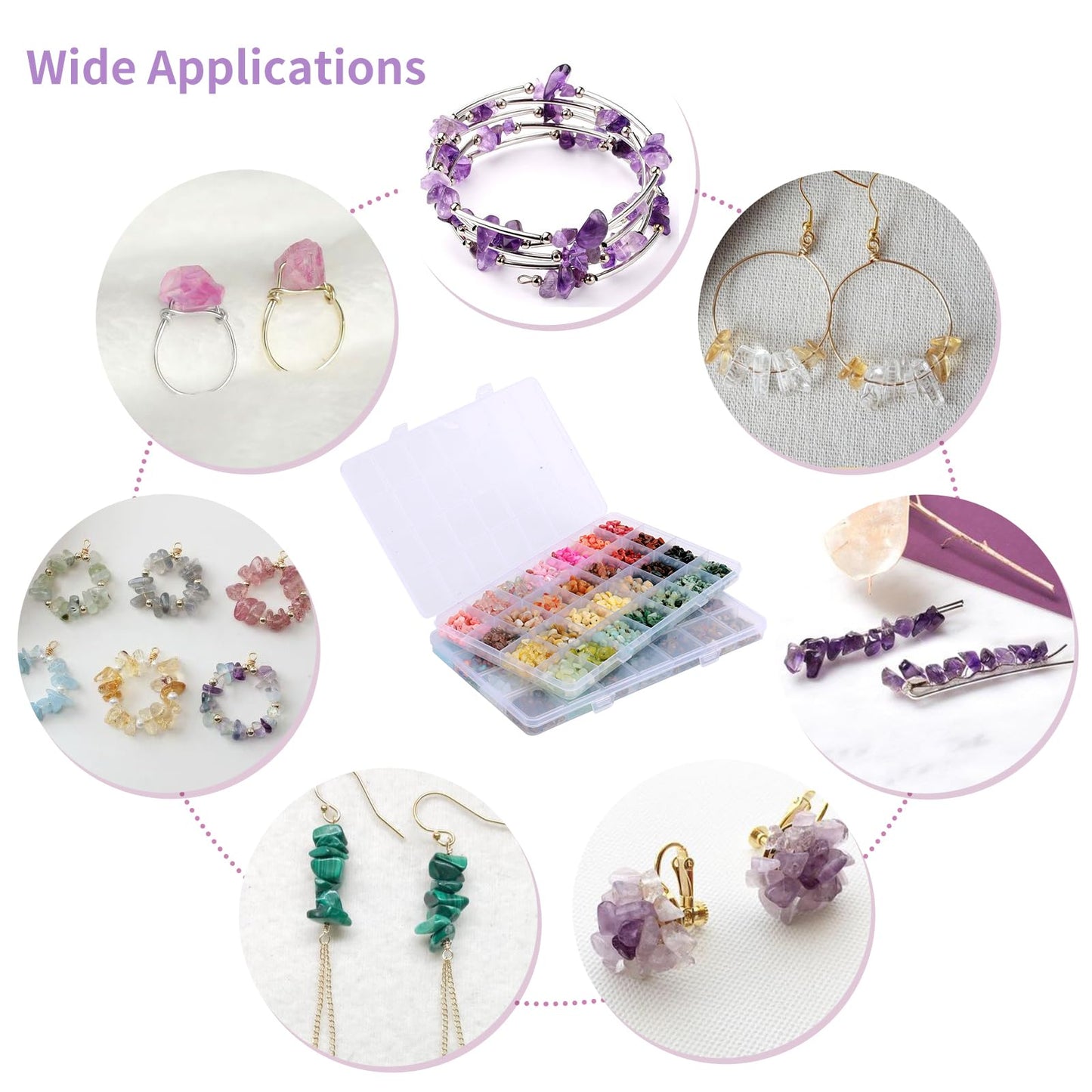 1800pcs 56 Colors Crystal Beads, Ring Making Kit, Gemstone Chip Beads Irregular Natural Stone with Jewelry Making Supplies for DIY Craft Bracelet Necklace Earrings, Craft Gifts