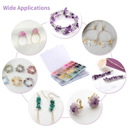 1800pcs 56 Colors Crystal Beads, Ring Making Kit, Gemstone Chip Beads Irregular Natural Stone with Jewelry Making Supplies for DIY Craft Bracelet Necklace Earrings, Craft Gifts