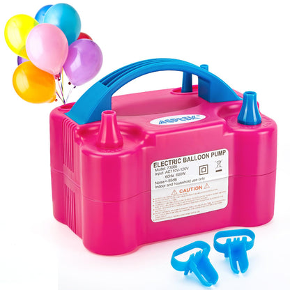 Electric Air Balloon Pump, 110V 600W Rose Red Portable Dual Nozzle Inflator/Blower for Party Decoration