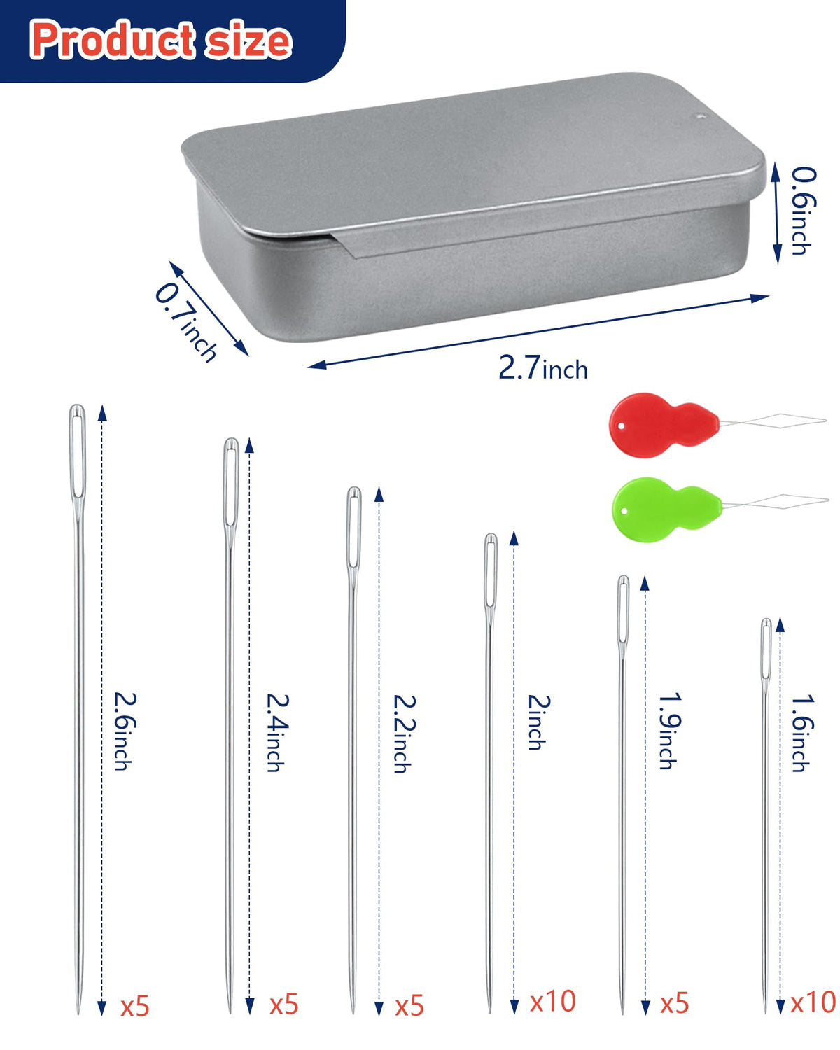 70 PCS Hand Sewing Needles Set, Quilting & Embroidery Needles with Large Eye & Threaders, 12 Sizes Stainless Steel