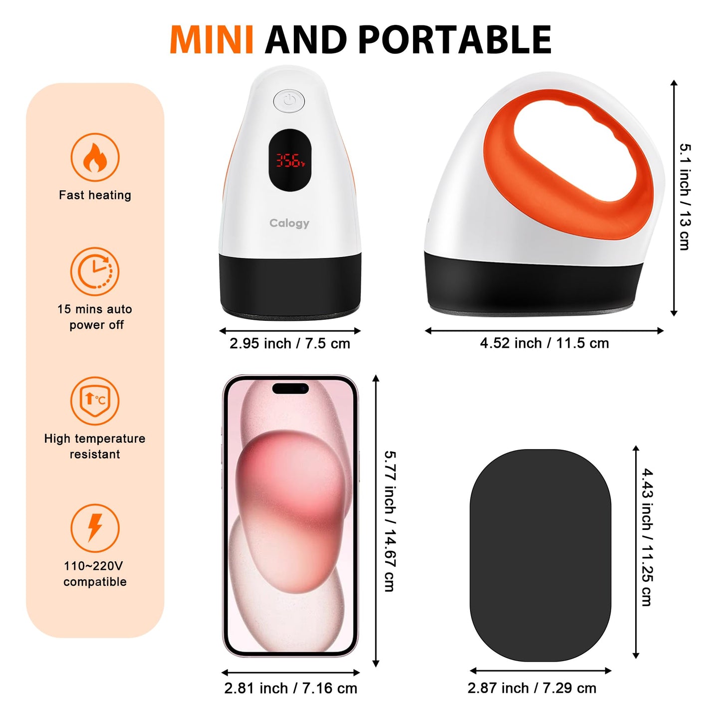 Mini Heat Press, Heat Transfer Machine, Constant Temp Control, Insulated Safety Base, Fits for Crafts, T-Shirt, Hat, Cap, Pillows (White Orange)