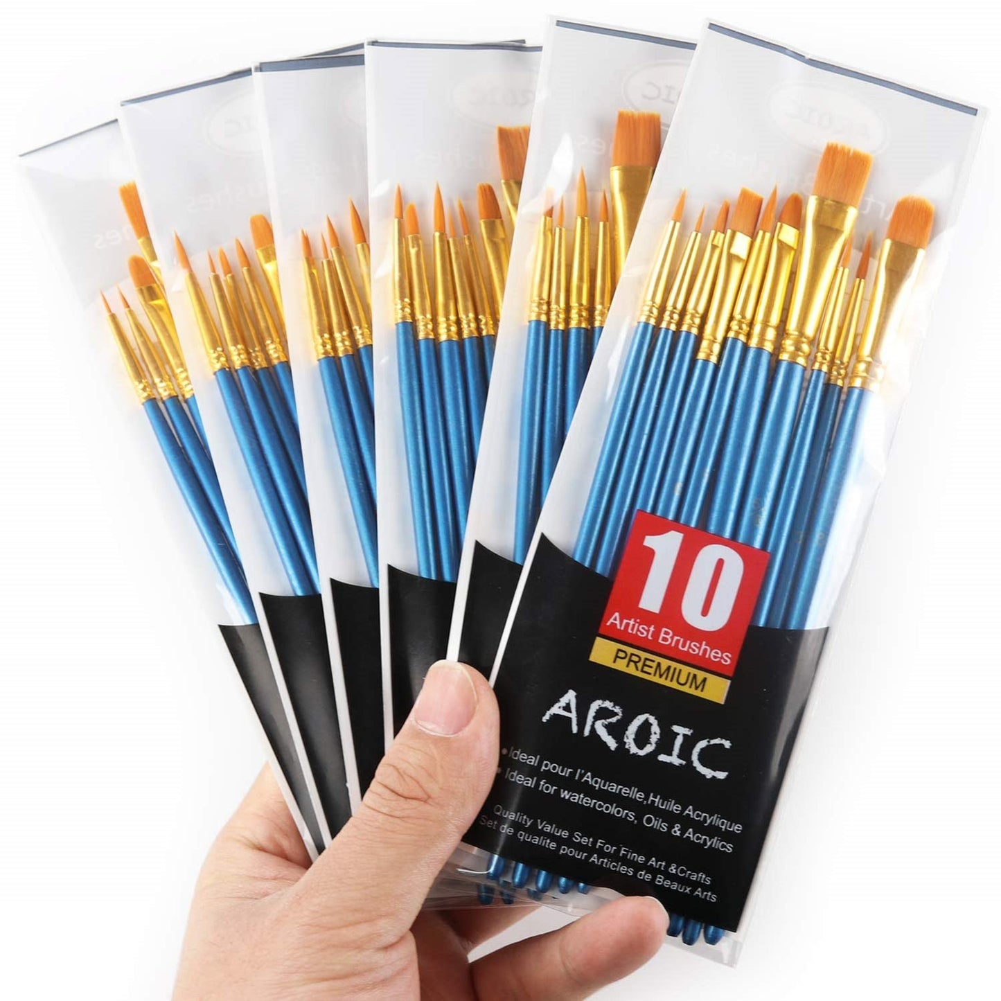 6 Packs / 60 pcs Nylon Hair Brushes for All Purpose Oil Watercolor Painting Artist Professional Kits