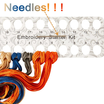 Embroidery Kits for Beginners Adults, Stamped Cross Stitch kits for Adult Beginners Embroidery Starter Kit with Pattern, 3 Embroidery Hoop and Fabric, Needles Threads (Attached Teaching Video QR Code)