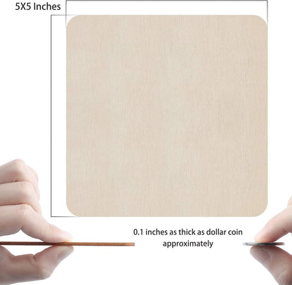 Unfinished Wood Pieces, 50Pcs 4 x 4 Inch Blank Natural Wood Square Wooden Cutouts Board for DIY Crafts Painting, Scrabble Tiles, Coasters, Decoration