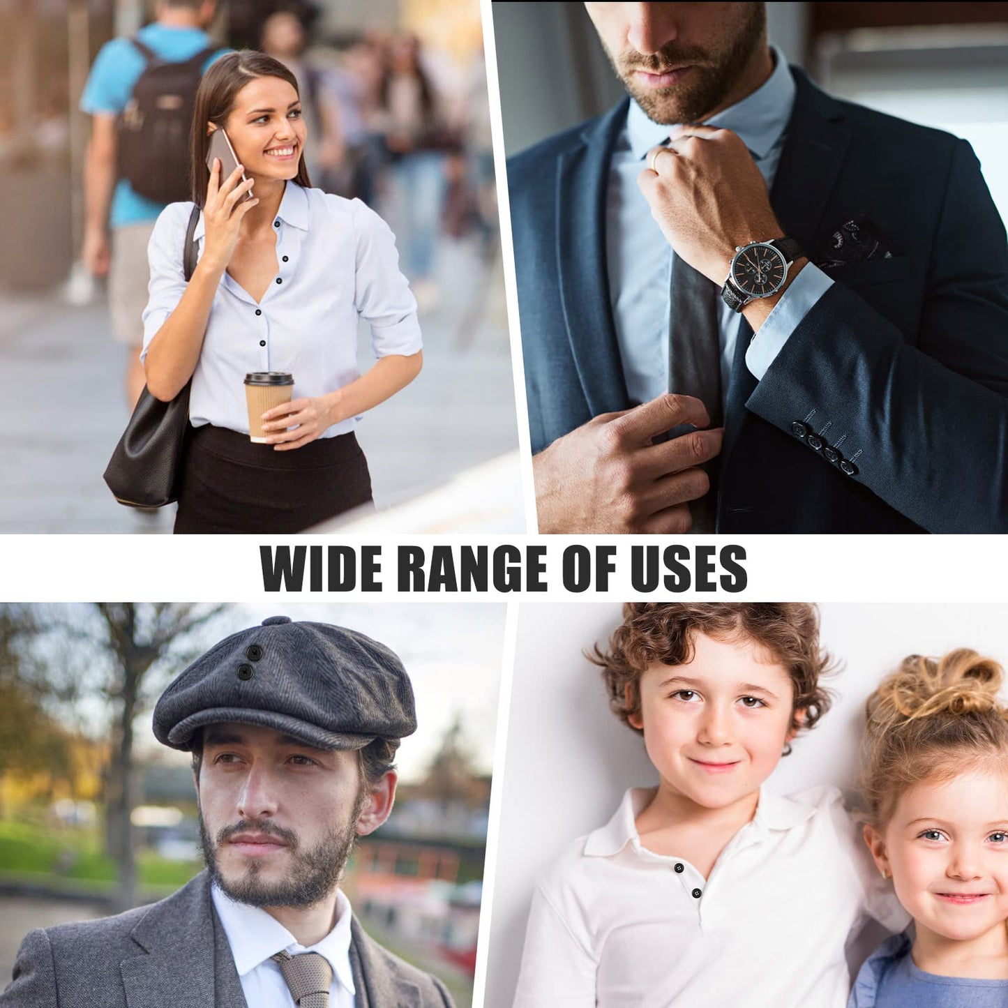 100 Pcs Black Resin Sewing Buttons, 4-Hole Craft Suit Coat Shirt Buttons, 5 Sizes, Round Mixed, with Compartment Storage Box, Suitable for Sewing, DIY and Holiday Decoration