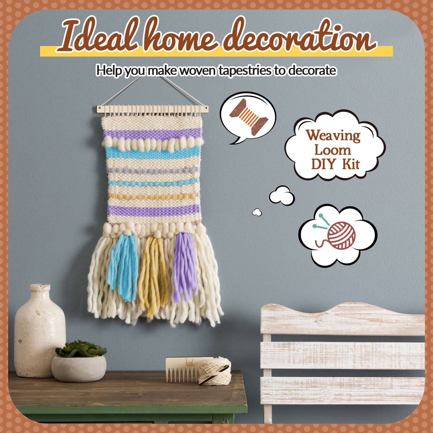 7 Pcs Weaving Loom Kit Small Weaving Loom for Beginners Wooden DIY Arts and Crafts with Wooden Stick,Comb,Crochet Needle for Adults Beginners Lovers Mother's Day Father's Day Birthday Gifts