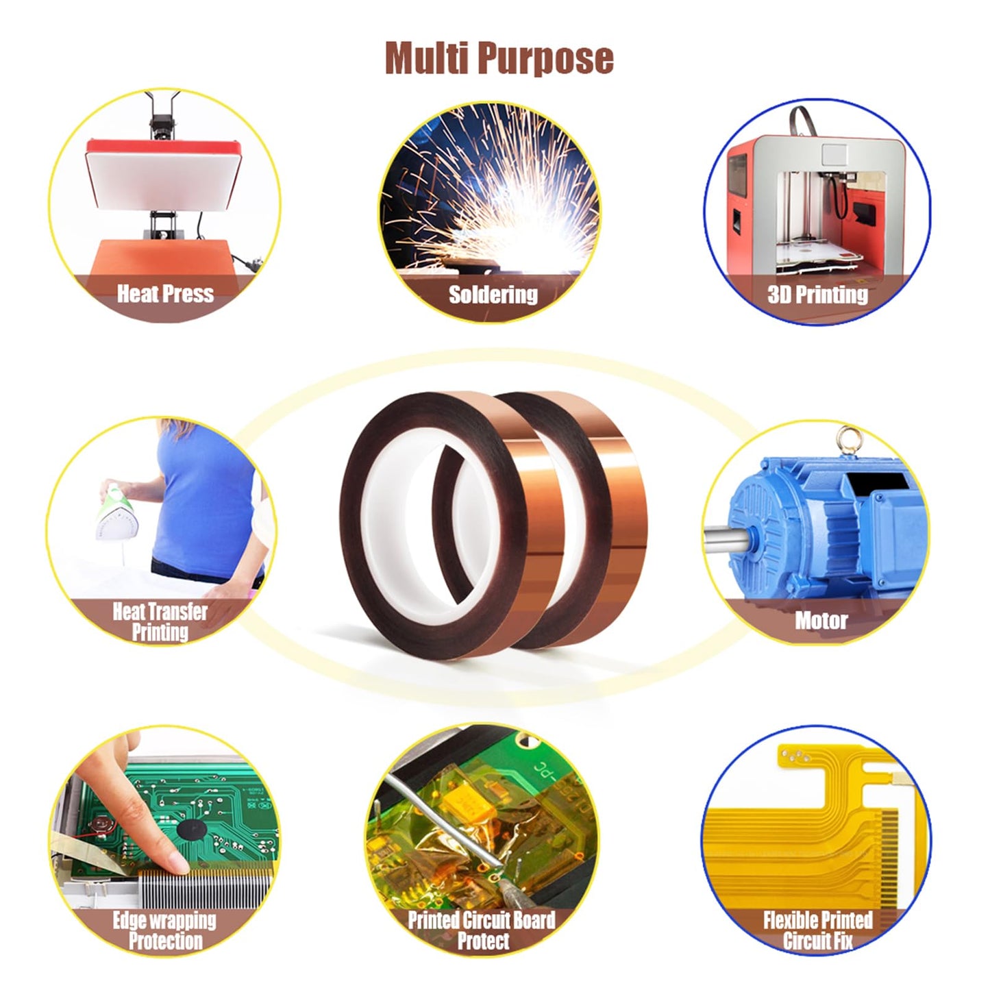 2 Rolls 10mm x16m(52FT) Heat Tape High Temperature Heat Resistant Tape Heat Transfer Tape for Heat Sublimation Press Vinyl,No Residue