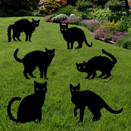 6 Pack Halloween Black Cat Yard Signs with Stakes Scary Silhouette Halloween Decorations for Outdoor Yard Lawn Garden Halloween Decor