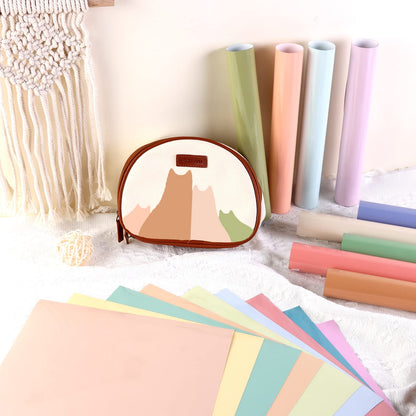 Boho Color Heat Transfer Vinyl - 18 Sheets 12 X10 Inche Neutral Tone Brown HTV Vinyl Aqua Iron On Vinyl Beige/Brown/Tan/Light Lilac HTV for T-Shirts Compatible with Silhoutte Cameo