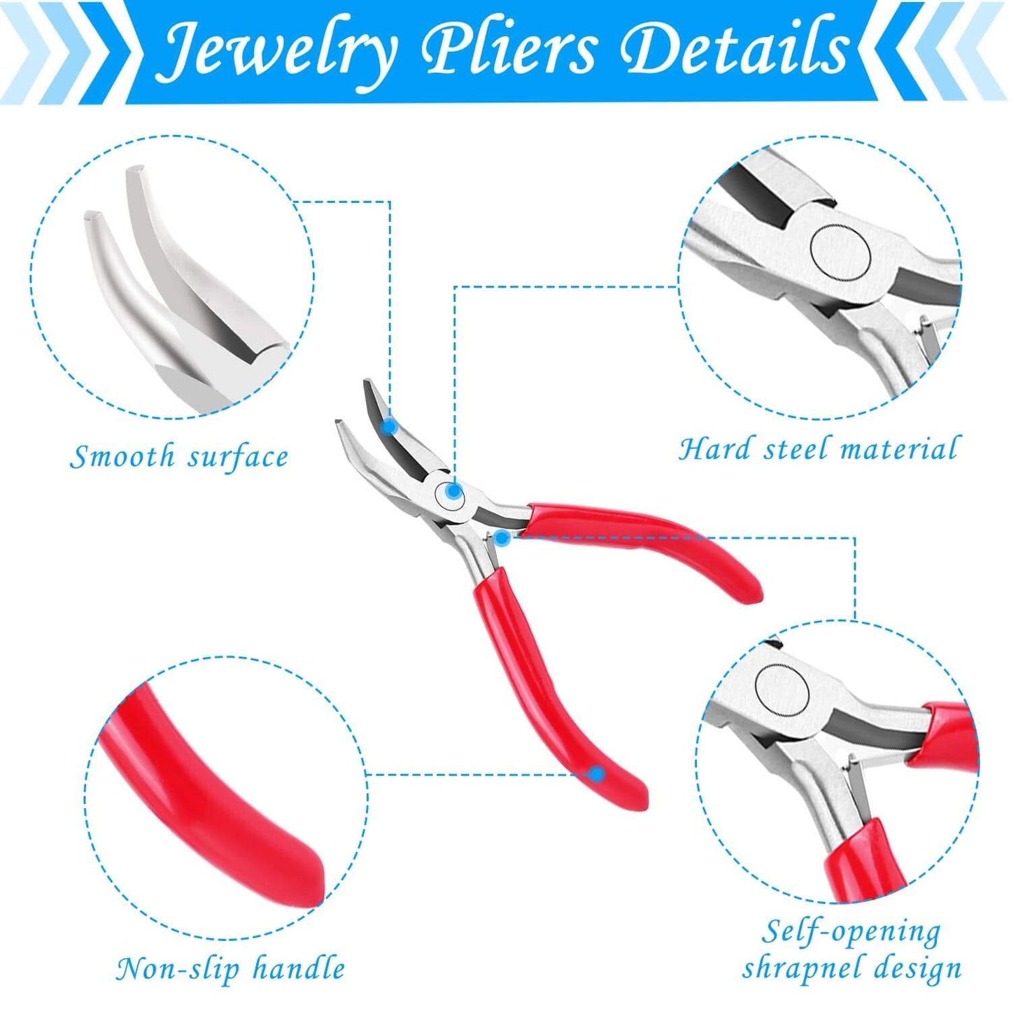 Jewelry Making Tools Kit: 6pc Set, Including Needle Round Nose, Wire Cutters, Crimper & End Nippers for Beading & Craft