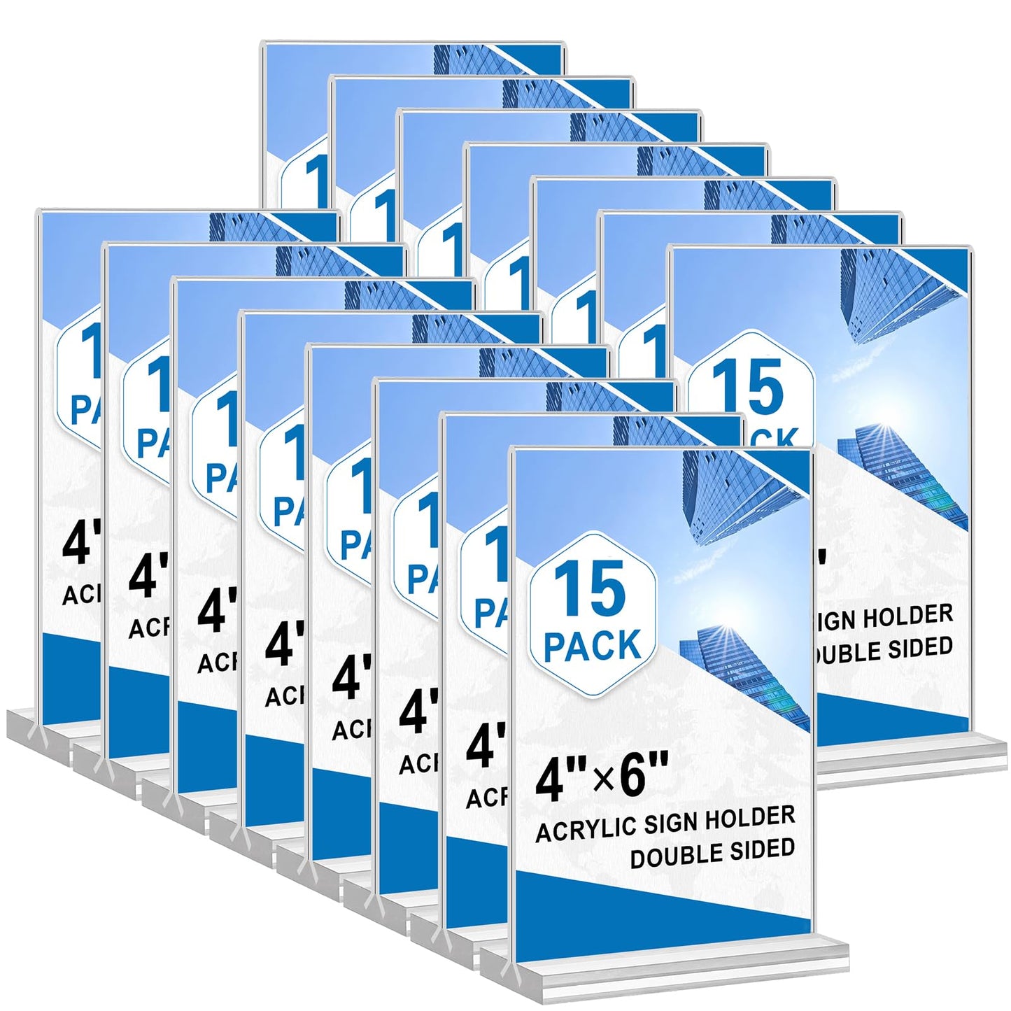 Acrylic Sign Holder 4x6, 15 Pack Clear Double Sided Menu Vertical Display Stand, Desktop Paper Holder Suitable for Restaurants, Office, Store, Show Fair