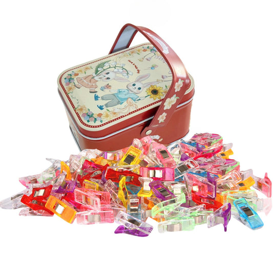 Sewing Clips for Fabric and Quilting 100 Pcs with Tin Box,Sewing Notions Assorted Colors for Craft