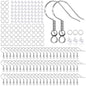 925 Sterling Silver Plated Earring Hooks 150 PCS/75 Pairs,Ear Wires Fish Hooks,500pcs Hypoallergenic Earring Making kit with Jump Rings and Clear Silicone Earring Backs Stoppers (Silver)