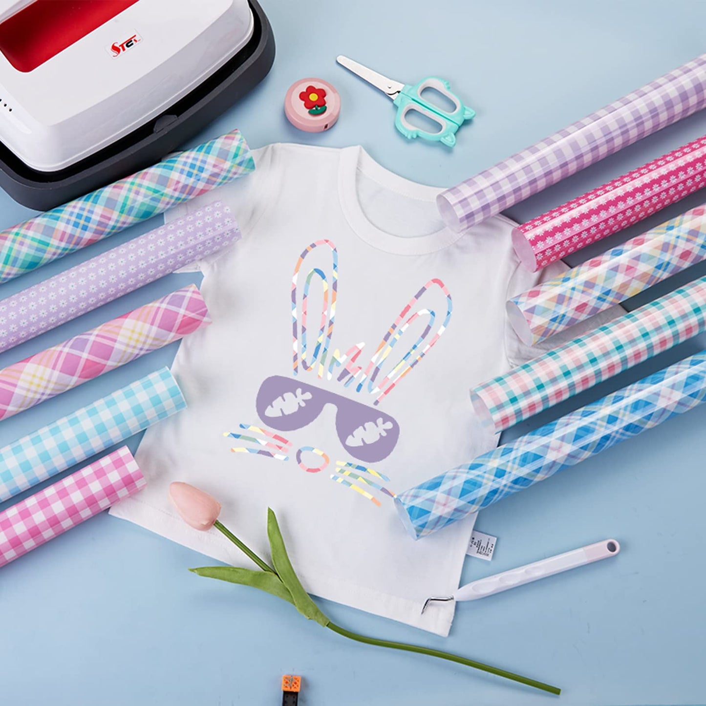 Plaid Heat Transfer Vinyl - 10 Sheets 12x10 Inches Pastel HTV for T-Shirts, Compatible with Cricut or Silhouette Cameo