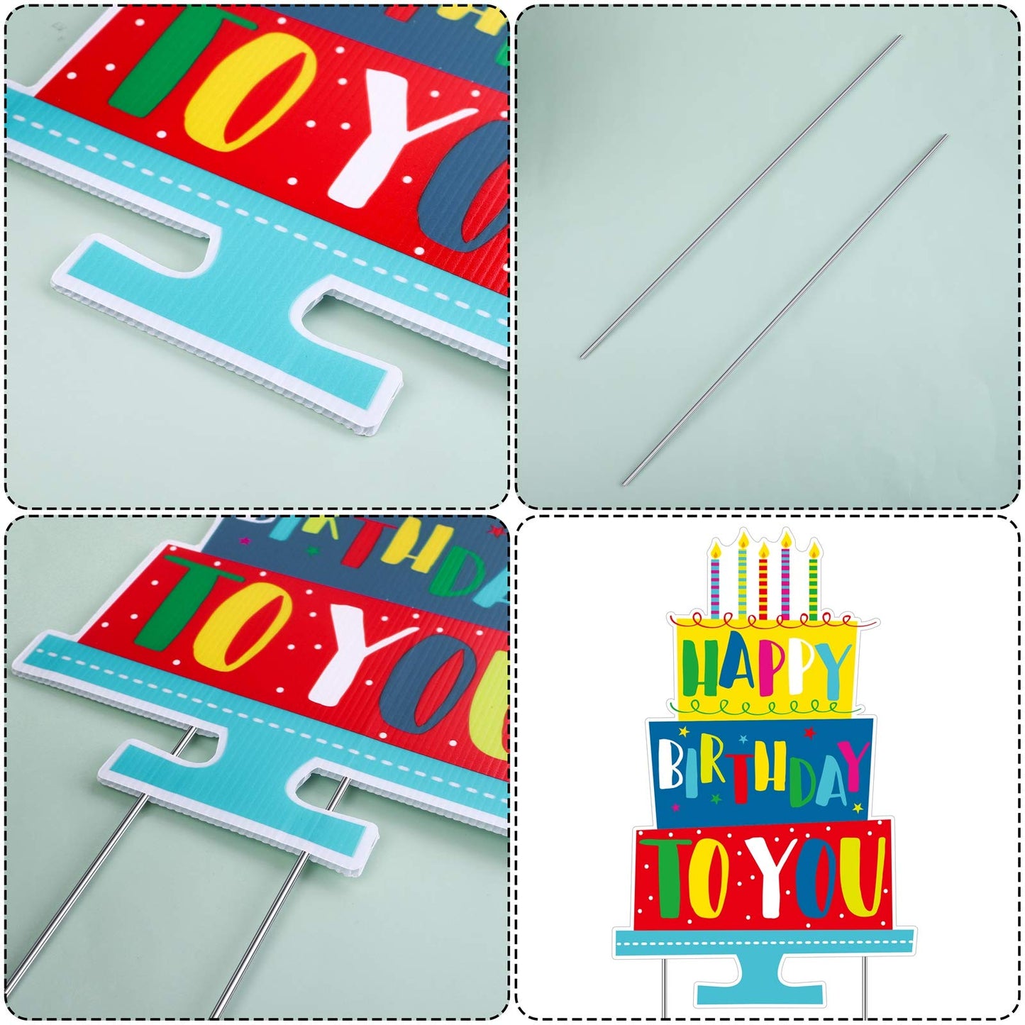 2 Pack Outdoor Lawn Decorations - Birthday Cake & Balloons Yard Signs with Stakes for Home Party Decorations