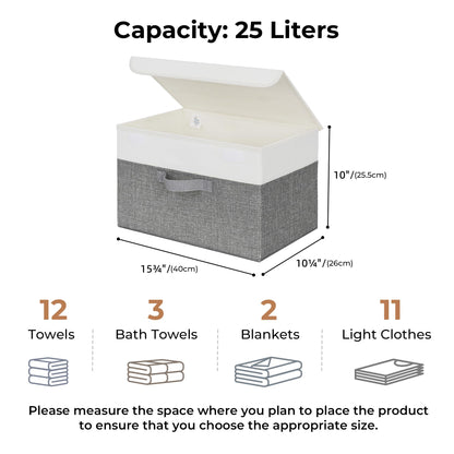 SAYS Fabric Storage Boxes, Keepsake Box, Large Storage Bins with Lids, Closet Organizers, Toy Organizer, Storage Baskets for Shelves, White/Gray, 2-Pack