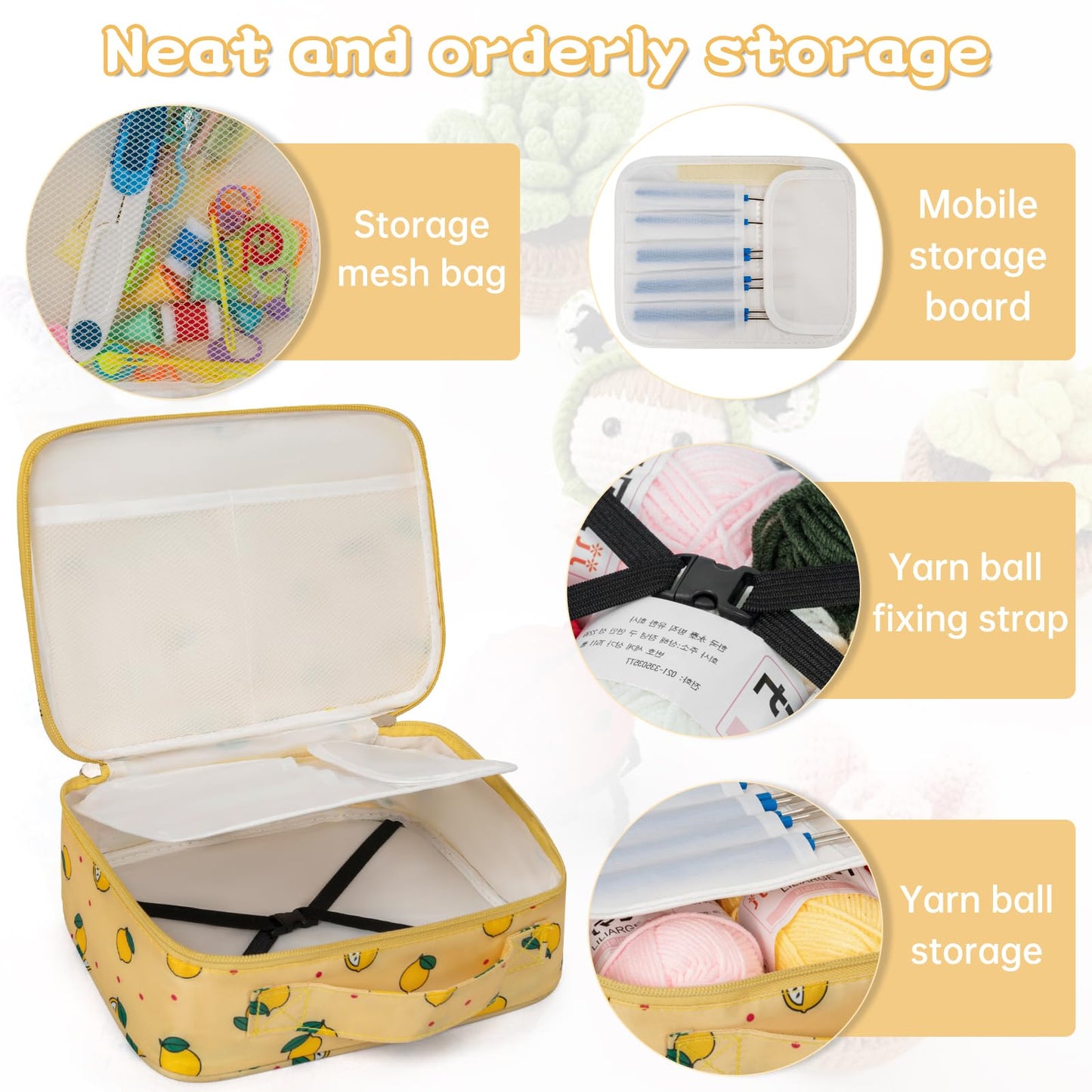 Crochet Kit for Beginners Adults Kids, 59 PCS Crochet Sets Include Yarn, Crochet Hooks and Tools, Portable Crochet Starter Kit for Making Variety Projects Crochet Supplies, Yellow Lemon