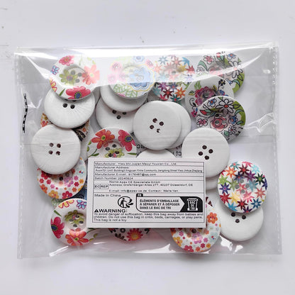 40pcs 1" (25mm) Round Flower Wood Buttons 4 Holes Craft Sewing Button (25mm)