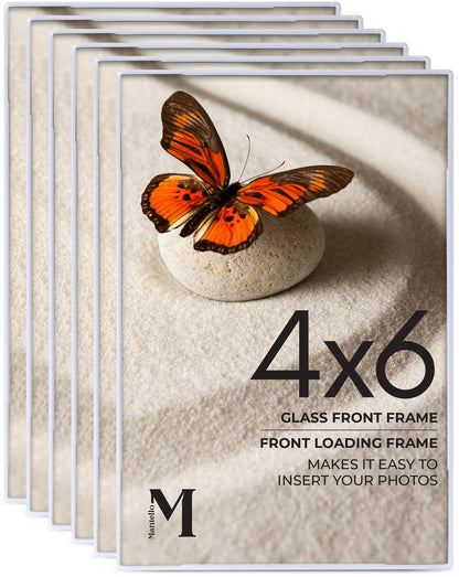 Front Loading White 4x6 Picture Frame - 4 x 6 Frame For Tabletop or Wall Decor - 4 by 6 White Picture Frames- 6 PACK