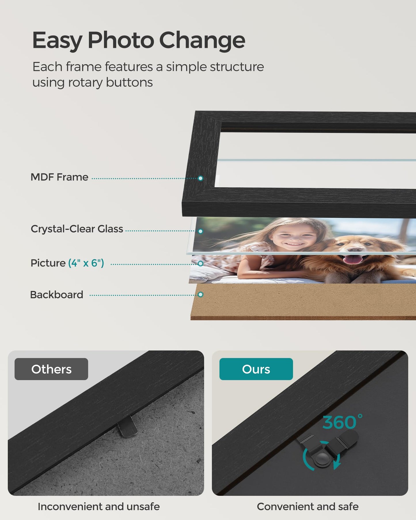 4x6 Collage Picture Frames for Wall Decor, 9 Pack Family Photo Collage Frame Set for Gallery, Glass Front, Assembly Required, Ink Black