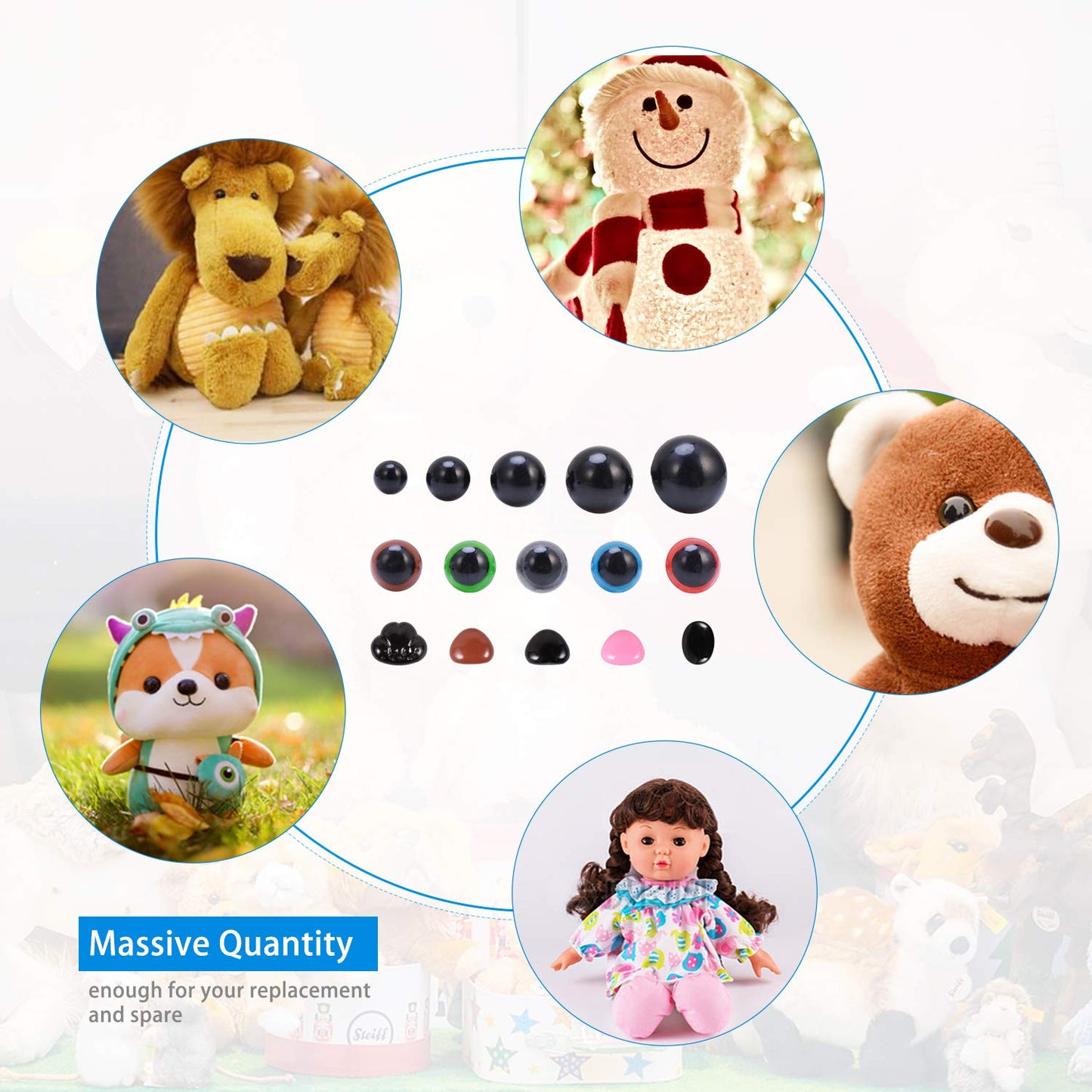 Plastic Safety Eyes and Noses with Washers 570 Pcs, Craft Doll Teddy Bear Nose for Amigurumi, Crafts, Crochet Toy Stuffed Animals (Assorted Sizes)