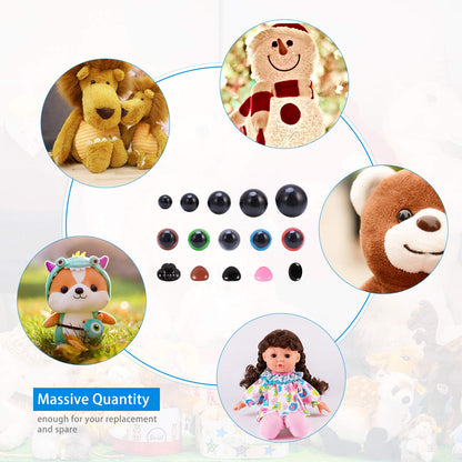 Plastic Safety Eyes and Noses with Washers 570 Pcs, Craft Doll Teddy Bear Nose for Amigurumi, Crafts, Crochet Toy Stuffed Animals (Assorted Sizes)