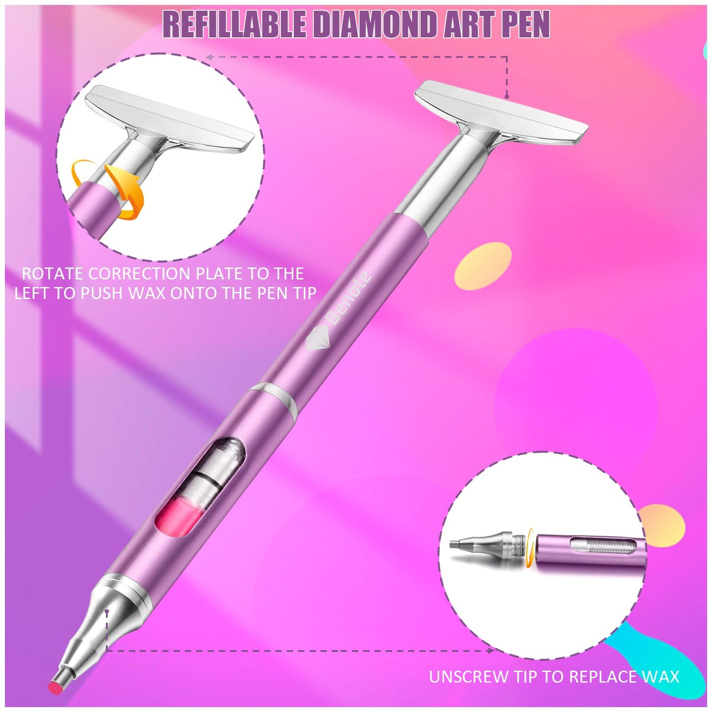 Diamond Art Painting Pen Refillable Wax, Diamond Paint Accessories Refillable Wax Pen Self-Stick Drill Pens with Metal Correction Plate for Art DIY Craft - B18