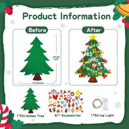 DIY Felt Christmas Tree Set 3.2Ft with 41 Ornaments for Kids Toddlers Home Wall Hanging Felt Christmas Craft Kits Xmas Decoration Party Supplies