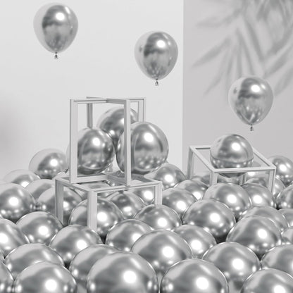 120pcs 5 inch Metallic Silver, Small Chrome Silver Latex Balloons for Graduation Wedding Baby Shower Disco Birthday Party Decorations