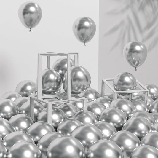 120pcs 5 inch Metallic Silver, Small Chrome Silver Latex Balloons for Graduation Wedding Baby Shower Disco Birthday Party Decorations