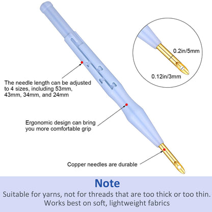 Punch Needle Kit Adjustable Punch Needle Tool Include Wooden Handle Embroidery Pen Cloth Large Eye Sewing Needles for Beginners Adults DIY Craft Gifts(Blue, Sky Blue)
