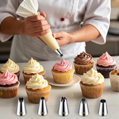Large Piping Tips Set, Stainless Steel Frosting Piping Kit, 5 Pieces Pastry Cake Decorating Tips Baking Tools for Cookies Cupcake Decorating Kit (1A 1E 348 347 356)