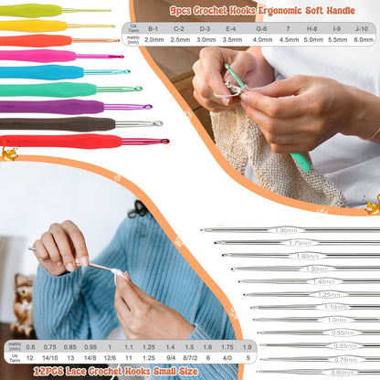 Crochet Kit Beginners Crochet Hook Set with Crochet Yarn,58PCS Portable Crochet Set Ergonomic Crochet Hooks Travel Knitting Crochet Supplies