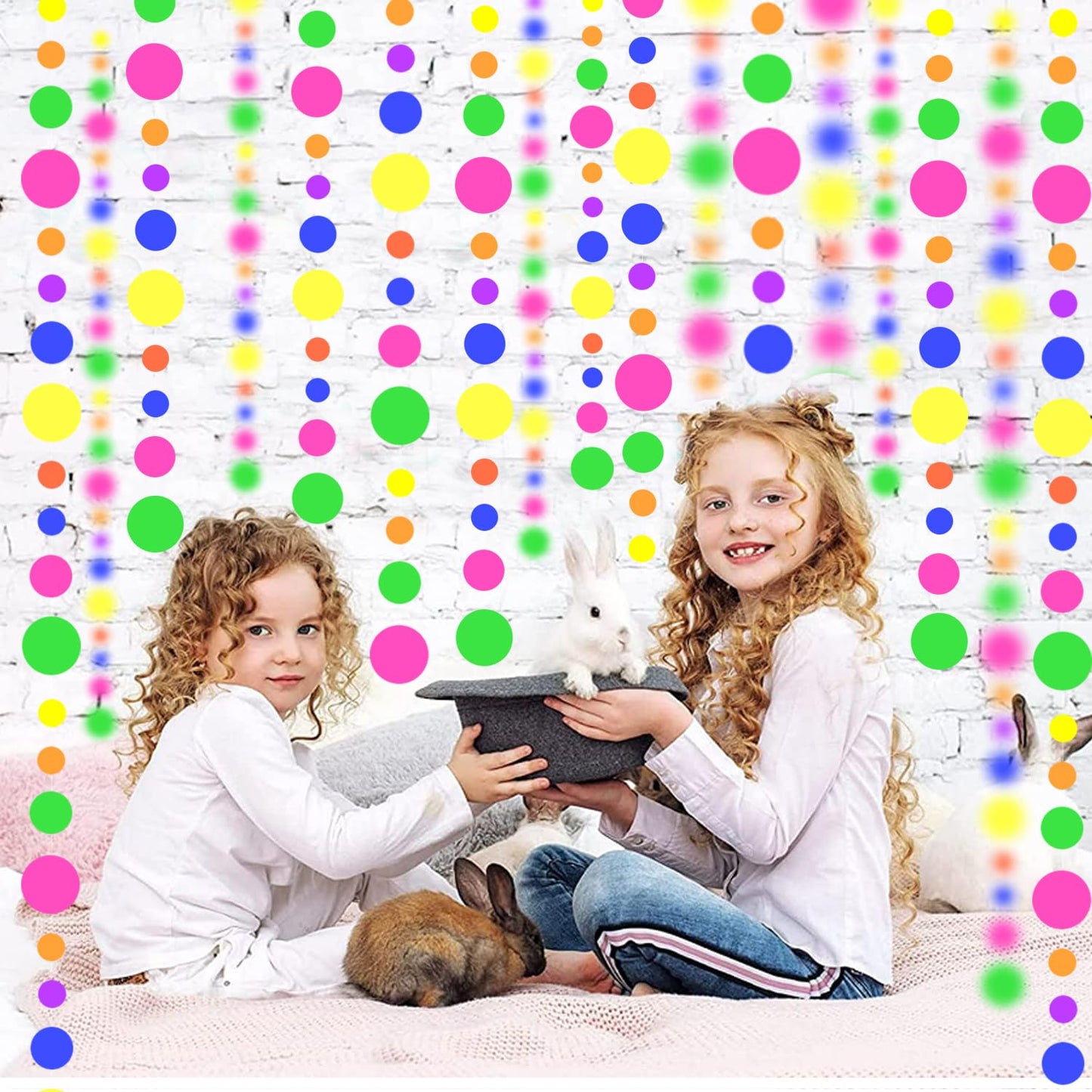 120feet UV Round Dot Paper Neon Garland Streamers Decorations for Glow Party UV Reactive Black Light Favors Glow in The Dark Supplies for Wedding Birthday Garlands