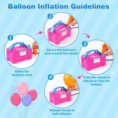 Electric Portable Dual Nozzle Balloon Blower Pump Inflation for Decoration, Party, Sport [110V~120V, 600W, Rose Red]