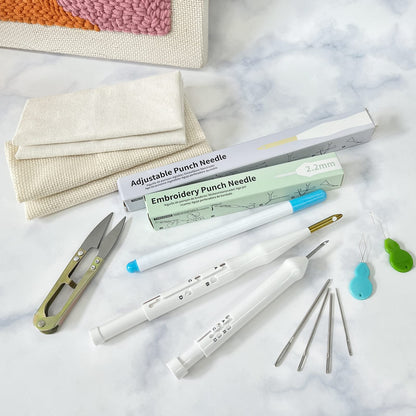 Embroidery Punch Rug Punch Beginner Kit, 2 Different Adjustable Punch Needle Tool with 9"x9" Monk's Cloth and Pita Cloth