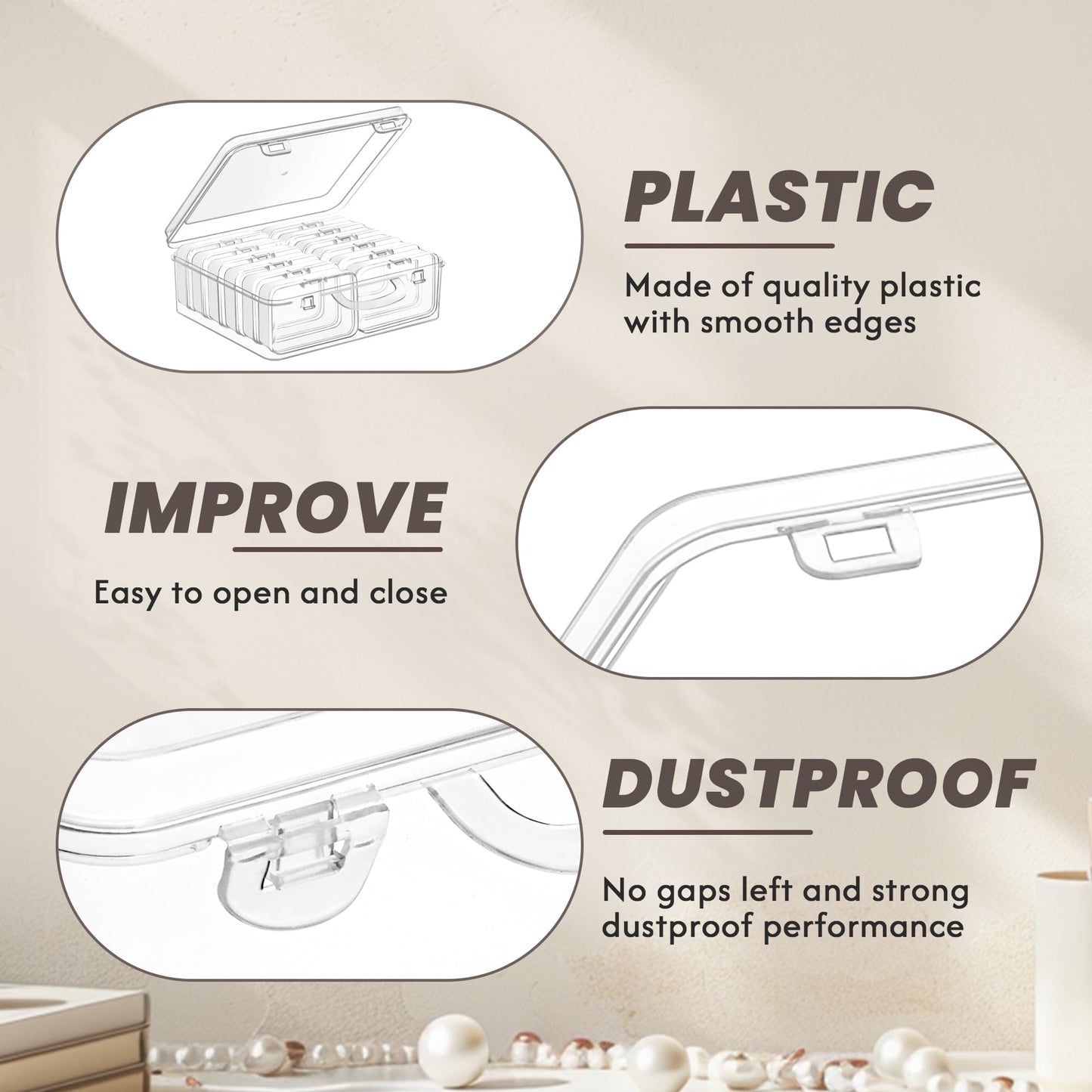 Small Bead Organizers and Storage, 12 Clear Plastic Boxes with Hinged Lids, for Beads, Jewelry Making, Crafts, Hardware, Fishing Tackle, Small Parts (32 Labels)