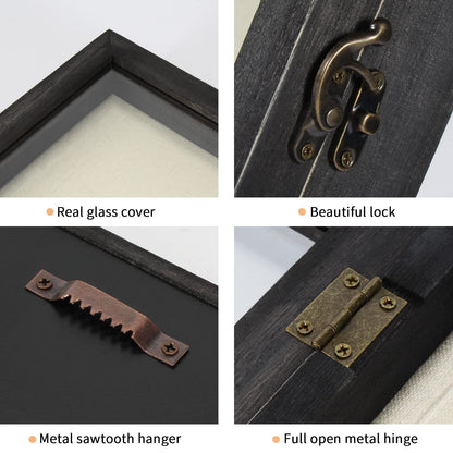 Flowers Shadow Box Display Case Large Shadow Box Frame with Glass Window Door Picture Frame Wedding Bouquet Memorabilia Medals Photos Memory Box for Keepsakes - (Rustic Black, 11 x 11 )