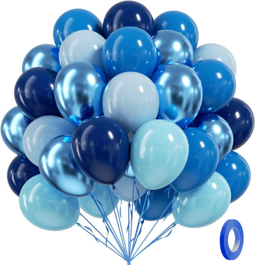 Blue Balloons Metallic Blue Balloon, 60pcs 12 Inch Chrome Baby Pearl Blue Balloons Navy Latex Balloon for Baby Shower Graduation Birthday Party Decorations