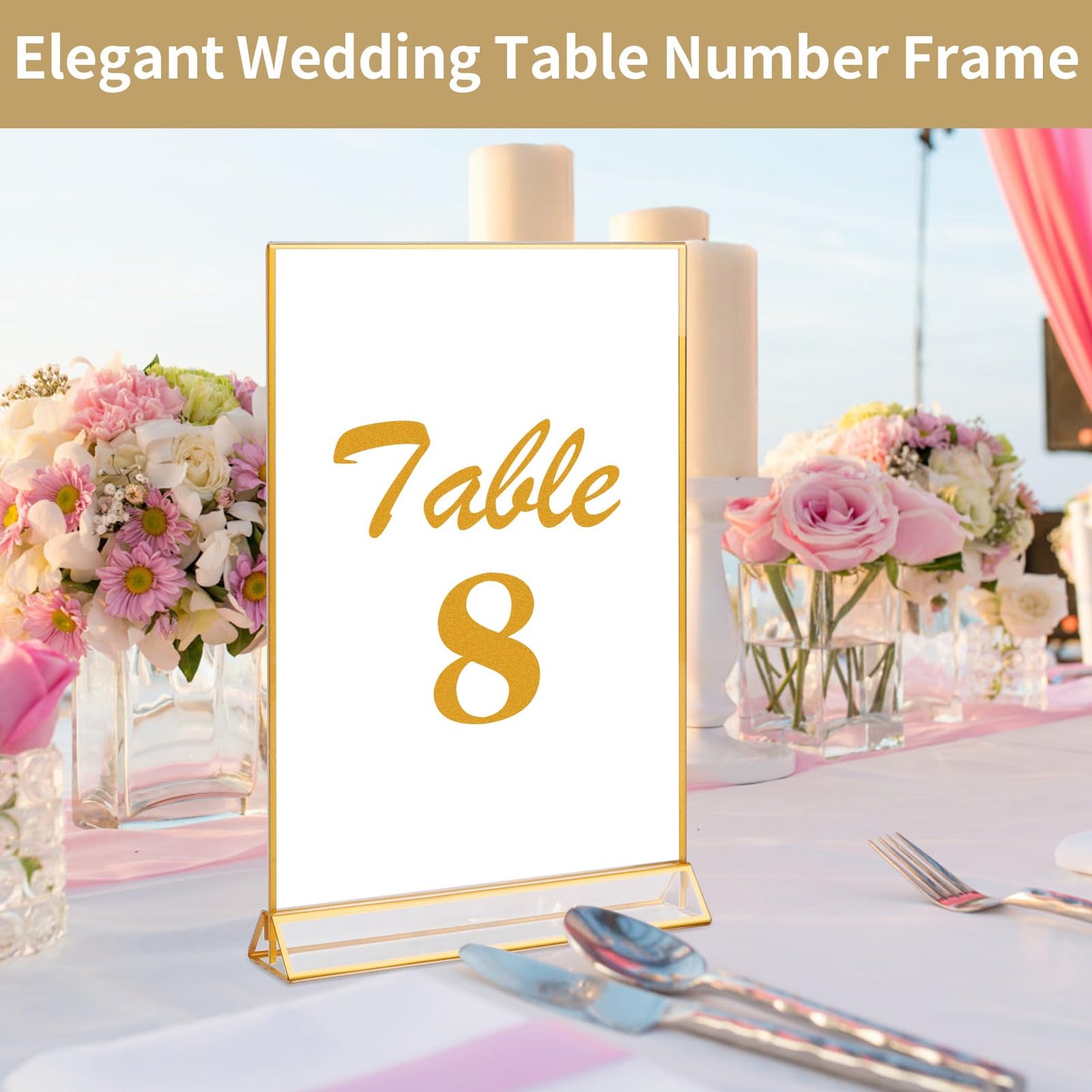 Gold Acrylic Sign Holder 4X6 inch, 6 Pack Wedding Table Number Frames Vertical , Double Sided Display Gold Picture Frame, Clear Menu Holders for Wedding Reception, Party Decoration