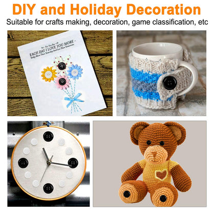 Mixed Sewing Buttons 160Pcs, Round Black 4-Hole Craft Buttons, 5 Sizes White Resin Button, with Separate Compartment Storage Box, Suitable for Sewing, Craft Projects and Holiday Decoration