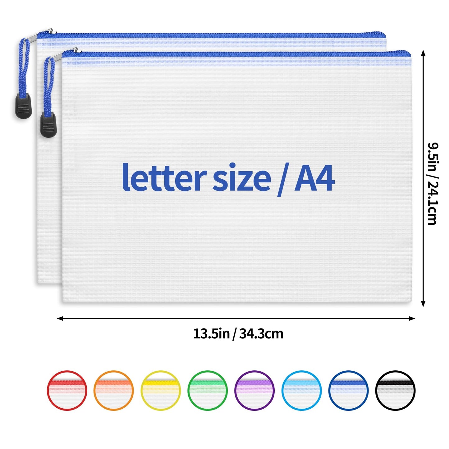 24pcs Mesh Zipper Pouch Bags, A4 Zipper Bags for Organizing Storage, Waterproof Zipper Pouches, Letter Size, File Bags for School, Toys, Puzzle, Board Games and Office Supplies