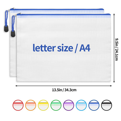 24pcs Mesh Zipper Pouch Bags, A4 Zipper Bags for Organizing Storage, Waterproof Zipper Pouches, Letter Size, File Bags for School, Toys, Puzzle, Board Games and Office Supplies