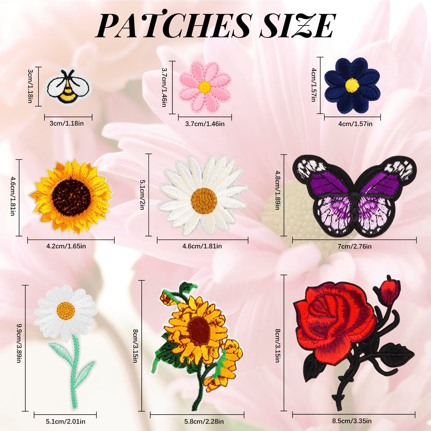 72 Pcs Embroidered Iron On Patches for Clothing, Butterfly Flower Iron On Patches Set, Bee Rose Daisy Embroidered Patches, Applique Patches for Clothes, Jackets, Jeans, Backpacks