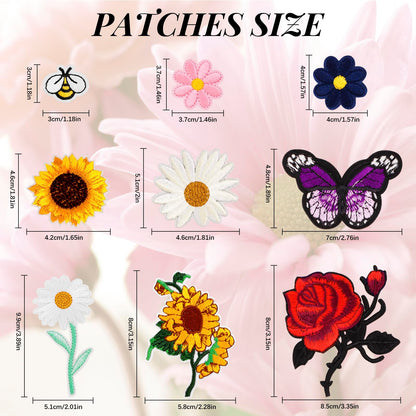 72 Pcs Embroidered Iron On Patches for Clothing, Butterfly Flower Iron On Patches Set, Bee Rose Daisy Embroidered Patches, Applique Patches for Clothes, Jackets, Jeans, Backpacks