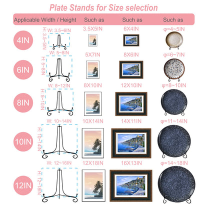 4PCS Premium Black Iron Plate Stands for Display 6 Inch, Decorative Solid Metal Plate Holders for Displaying, Mini Easel, Frame, Book, Card, Plaque, Bowl, Picture Stands for Display
