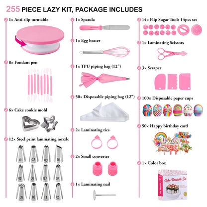 Cake Decorating Kit,Piping Bags and Tips Set,Cake Decorating Supplies,Frosting Piping Kit,Cake Baking Supplies for Beginners (255PCS)
