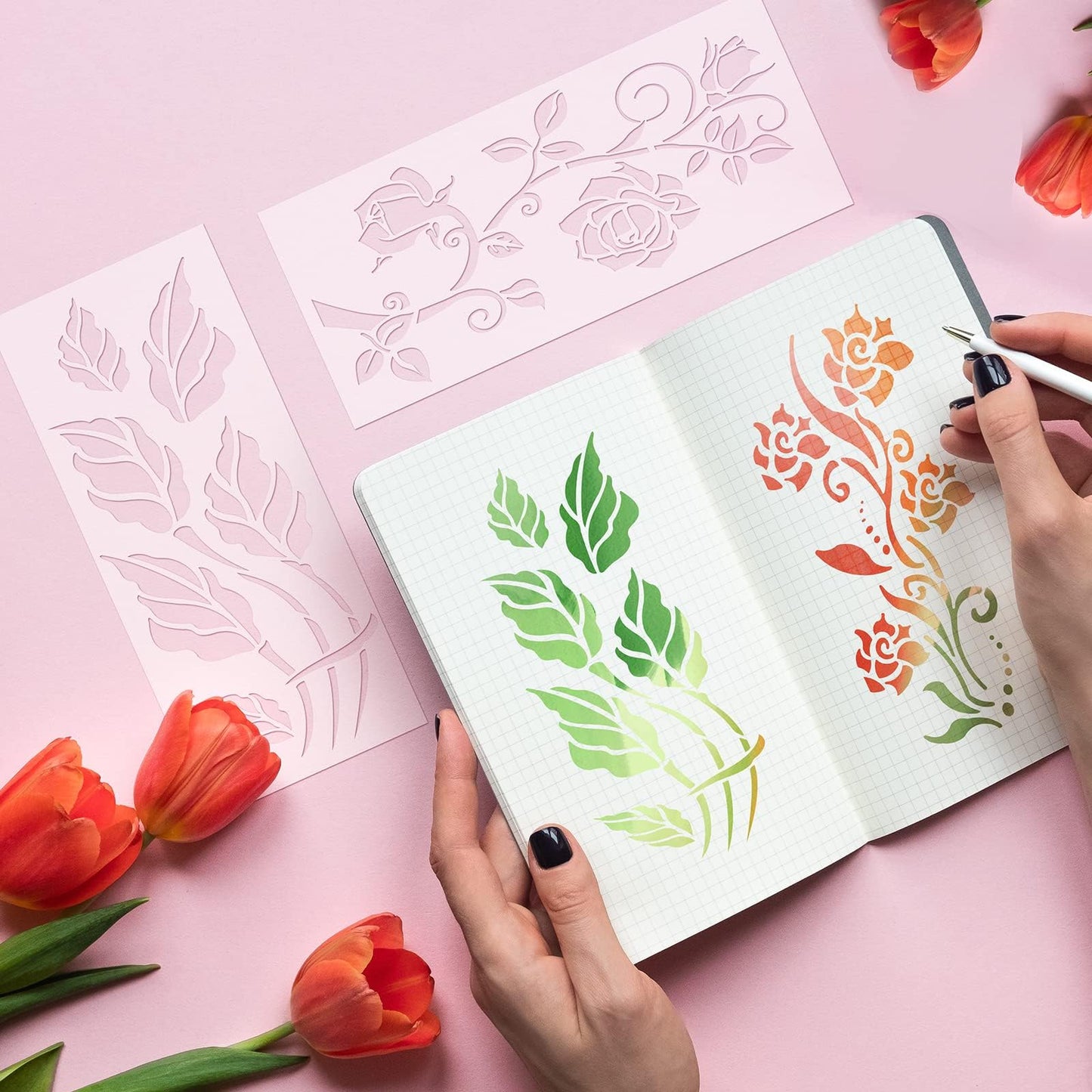 10 Pieces Leaf Painting Stencils Leaf Floral Wall Stencil Botanical Leaves Reusable DIY Crafts Drawing Templates Stencils for Painting on Wood Wall Canvas Card Home Decor